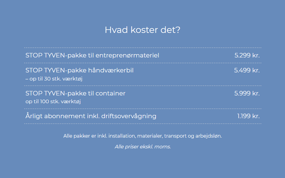 STOP TYVEN-pakker - elektronisk tracking til håndværkere, entreprenører og containere - yourCompany